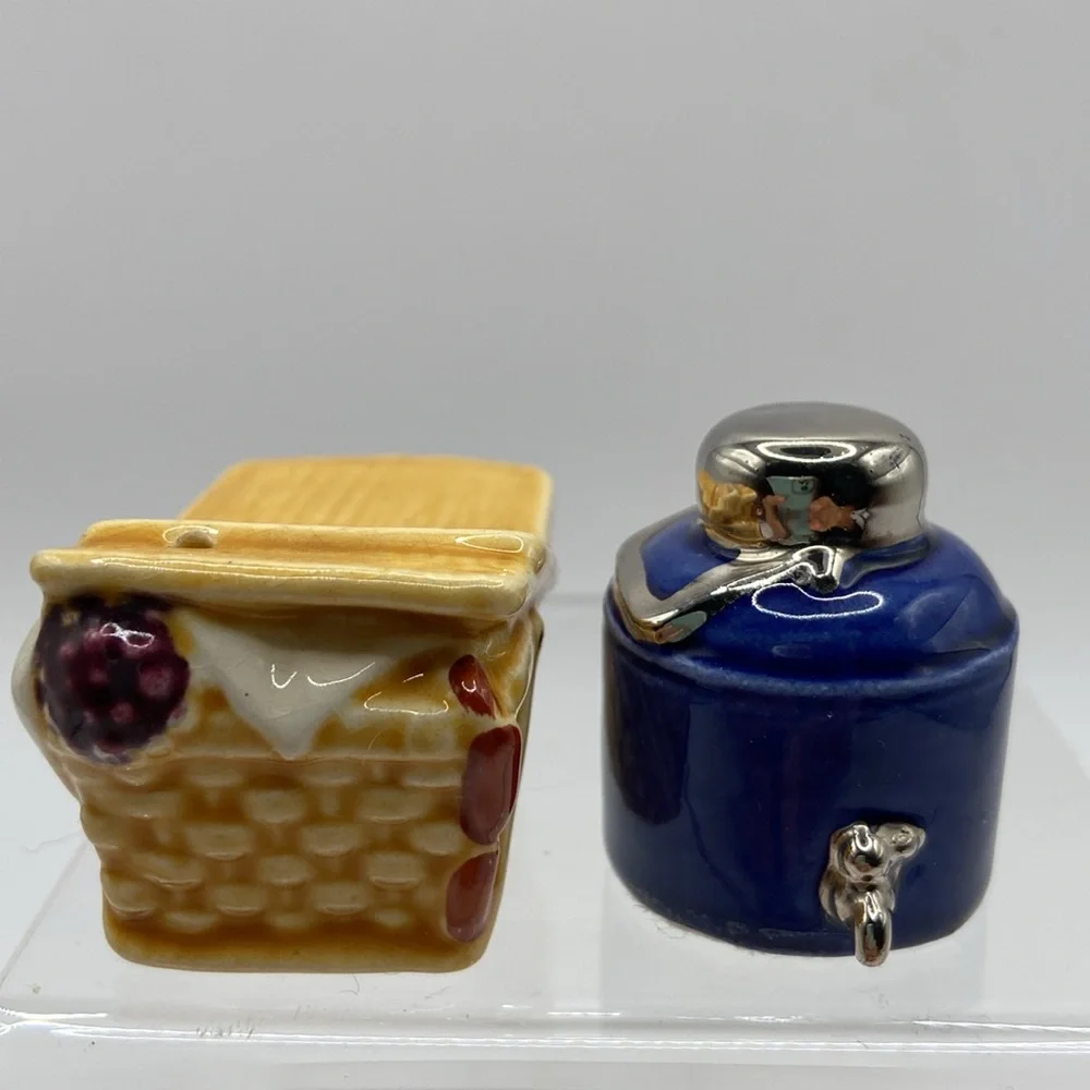 Arcadia Ceramics Picnic Basket Thermos Jug Salt Pepper Shaker Set
